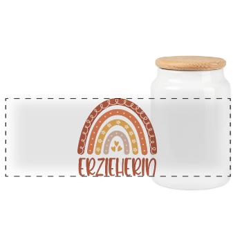 Kindergarten teacher Regenbogen - Panoramic Cookie Jar with Wooden Lid - white - Front