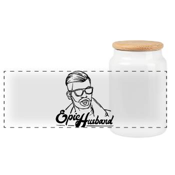 EPIC Husband - Panoramic Cookie Jar with Wooden Lid - white - Front