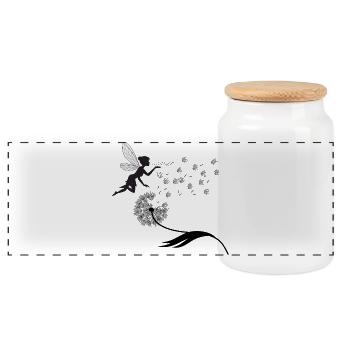 Feenflug-Silhouette mit Staub - Panorama Keksdose mit Holzdeckel - Weiß - Vorne