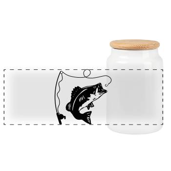 Canne à pêche et poisson - Boîte à biscuits avec couvercle en bois - blanc - Devant