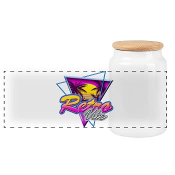 Retro Vibe - Nostalgie Neon Vapor Wave Palm Sunset - Panorama Keksdose mit Holzdeckel - Weiß - Vorne