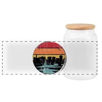 Sunset Skyline Silhouette - Panoramic Cookie Jar with Wooden Lid - white - Front