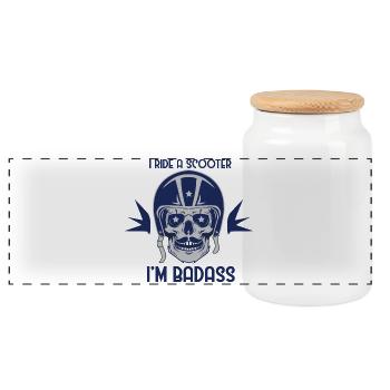 I Ride A Scooter I'm Badass Funny Shirt - Panoramic Cookie Jar with Wooden Lid - white - Front