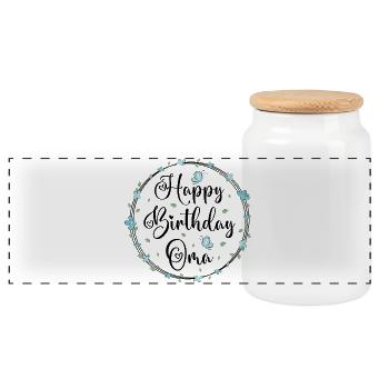 Happy Birthday Oma - Panorama Keksdose mit Holzdeckel - Weiß - Vorne