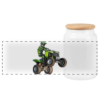 Quad Motorcycle - Panoramic Cookie Jar with Wooden Lid - white - Front