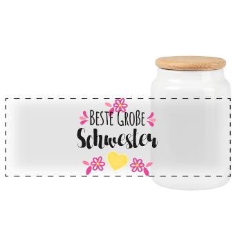 Beste Große Schwester - Panorama Keksdose mit Holzdeckel - Weiß - Vorne