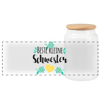 Beste Kleine Schwester - Panorama Keksdose mit Holzdeckel - Weiß - Vorne
