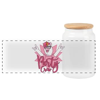 Party Crew Einhorn - Panorama Keksdose mit Holzdeckel - Weiß - Vorne