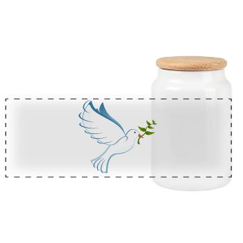 Dove of Peace - Panoramic Cookie Jar with Wooden Lid - white - Front