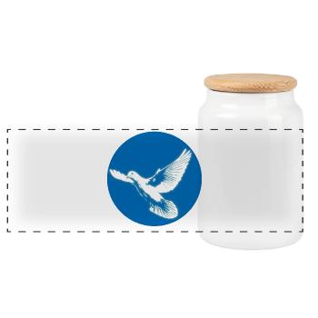 White glowing dove of peace in a blue circle - Panoramic Cookie Jar with Wooden Lid - white - Front