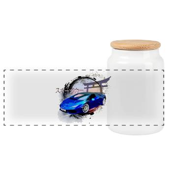 Sports car - Panoramic Cookie Jar with Wooden Lid - white - Front