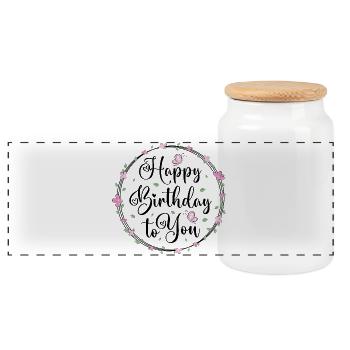Joyeux anniversaire à vous / Glückwunsch Geburtstag - Boîte à biscuits avec couvercle en bois - blanc - Devant