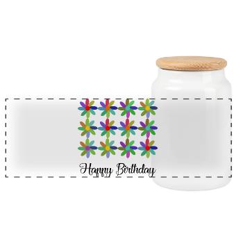 BIRTHDAY. HAPPY BIRTHDAY. HAPPY BIRTHDAY. - Panoramic Cookie Jar with Wooden Lid - white - Front