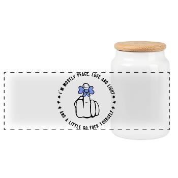 Fuck Peace Cool Saying - Panoramic Cookie Jar with Wooden Lid - white - Front