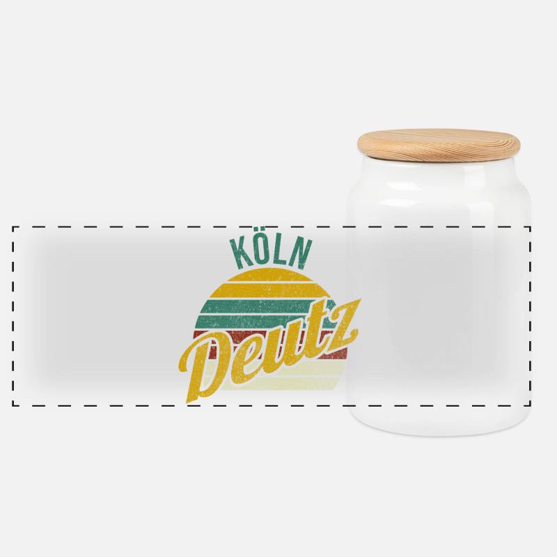 Kölsche Veedel - Köln-Deutz - Panorama Keksdose mit Holzdeckel - Weiß