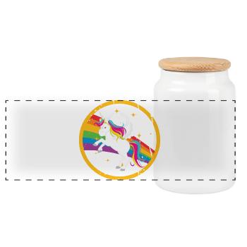 Fabulous unicorn with rainbow mane - Panoramic Cookie Jar with Wooden Lid - white - Front