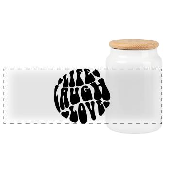 Graphique rétro psychédélique « Live Laugh Love » - Boîte à biscuits avec couvercle en bois - blanc - Devant