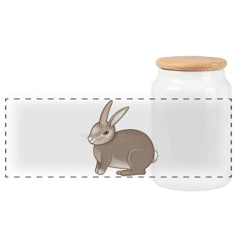 Hase braun - Panorama Keksdose mit Holzdeckel - Weiß - Vorne
