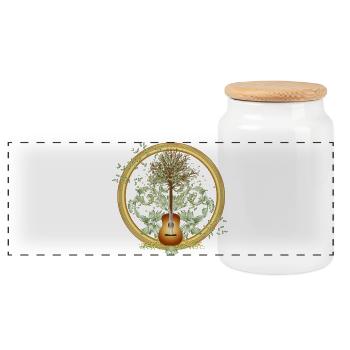 faszinierendes surreales Gitarren Motiv mit Baum - Panorama Keksdose mit Holzdeckel - Weiß - Vorne
