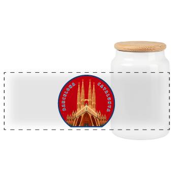 Gaudí Sagrada Família Patch - Panoramic Cookie Jar with Wooden Lid - white - Front
