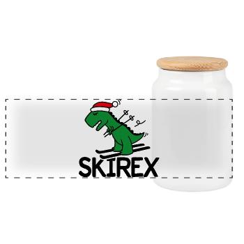 Skirex Ski Skifahren Weihnachten T-Rex Dinosaurie - Panorama Keksdose mit Holzdeckel - Weiß - Vorne