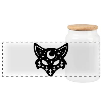 Black fox totem of nature - Panoramic Cookie Jar with Wooden Lid - white - Front