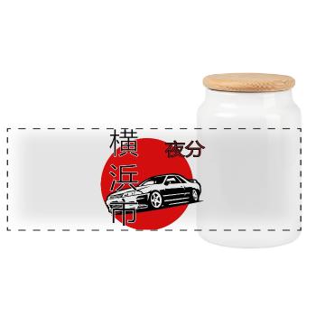 Yokohama Nights, Japanese car design - Panoramic Cookie Jar with Wooden Lid - white - Front