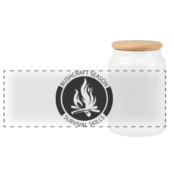 Icône de feu de camp de brousse icône de logo graphique - Boîte à biscuits avec couvercle en bois - blanc - Devant
