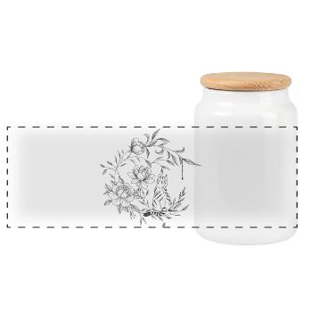 Chat assis sur une lune florale, composition flora - Boîte à biscuits avec couvercle en bois - blanc - Devant