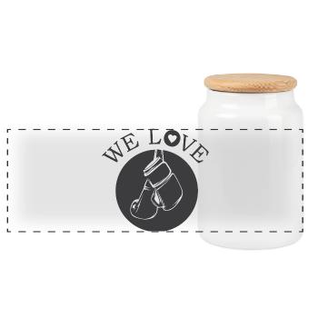 we love boxing symbol love passion boxer - Panoramic Cookie Jar with Wooden Lid - white - Front