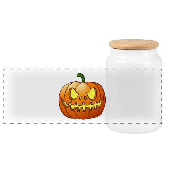 The Scary Halloween Pumpkin Lantern illustration - Panoramic Cookie Jar with Wooden Lid - white - Front