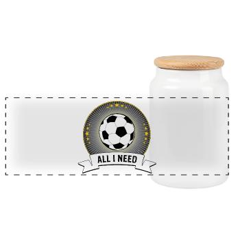 ALL I NEED | Football emblem - Panoramic Cookie Jar with Wooden Lid - white - Front