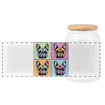 Bulldoggen Bild Abstrakt - Panorama Keksdose mit Holzdeckel - Weiß - Vorne