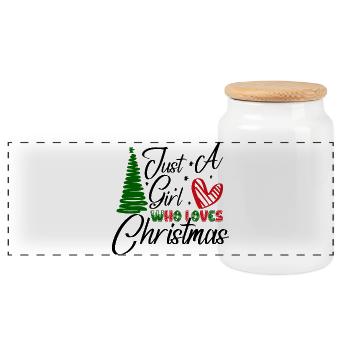 Who Loves Christmas Heart - Panoramic Cookie Jar with Wooden Lid - white - Front