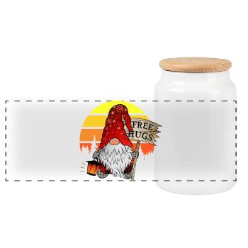 Gnome Christmas Elves with Free Hug - Panoramic Cookie Jar with Wooden Lid - white - Front