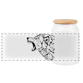 Loup - Boîte à biscuits avec couvercle en bois - blanc - Devant