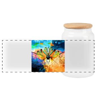 Bunter Schmetterlingsflügel - Panorama Keksdose mit Holzdeckel - Weiß - Vorne
