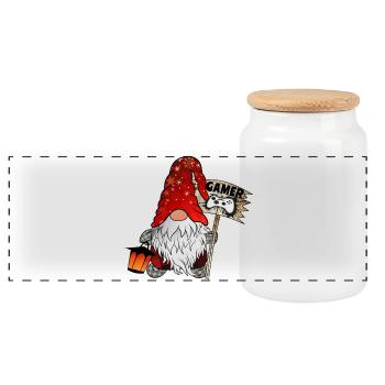 Gamer Wichtel Christmas Gnom - Panorama Keksdose mit Holzdeckel - Weiß - Vorne