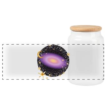leuchtend violette Galaxie mit Mond und Sterne - Panorama Keksdose mit Holzdeckel - Weiß - Vorne