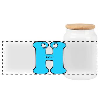 H - Panoramic Cookie Jar with Wooden Lid - white - Front