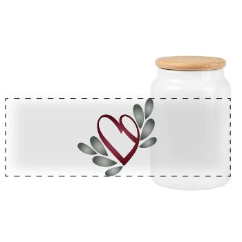 romantisches Valentinstag Herz Symbol mit Blätter - Panorama Keksdose mit Holzdeckel - Weiß - Vorne