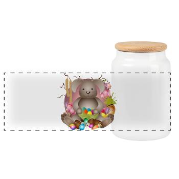kleiner Osterhase mit Osternest voller Ostereier - Panorama Keksdose mit Holzdeckel - Weiß - Vorne