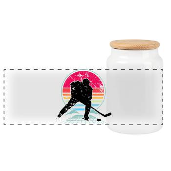 Eishockey - Panoramic Cookie Jar with Wooden Lid - white - Front