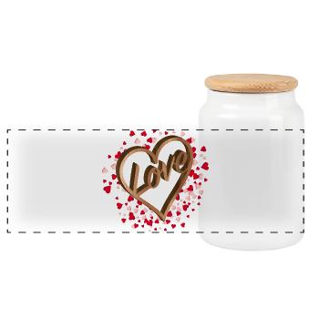 Heart with love greeting in wood look for Valentine's Day - Panoramic Cookie Jar with Wooden Lid - white - Front