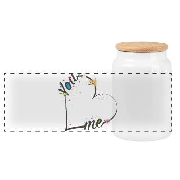 Du & Ich verbunden durch das zarte Band der Liebe - Panorama Keksdose mit Holzdeckel - Weiß - Vorne