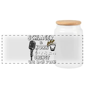 Schlager Party , Schlager Musik , Schlager Korn - Panorama Keksdose mit Holzdeckel - Weiß - Vorne