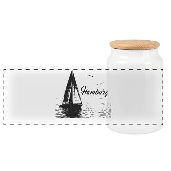 Hamburg sailboat and 2 seagulls - Panoramic Cookie Jar with Wooden Lid - white - Front
