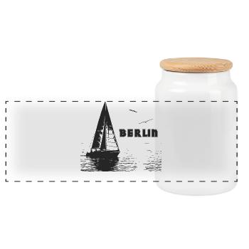 Voilier berlinois et 2 mouettes - Boîte à biscuits avec couvercle en bois - blanc - Devant