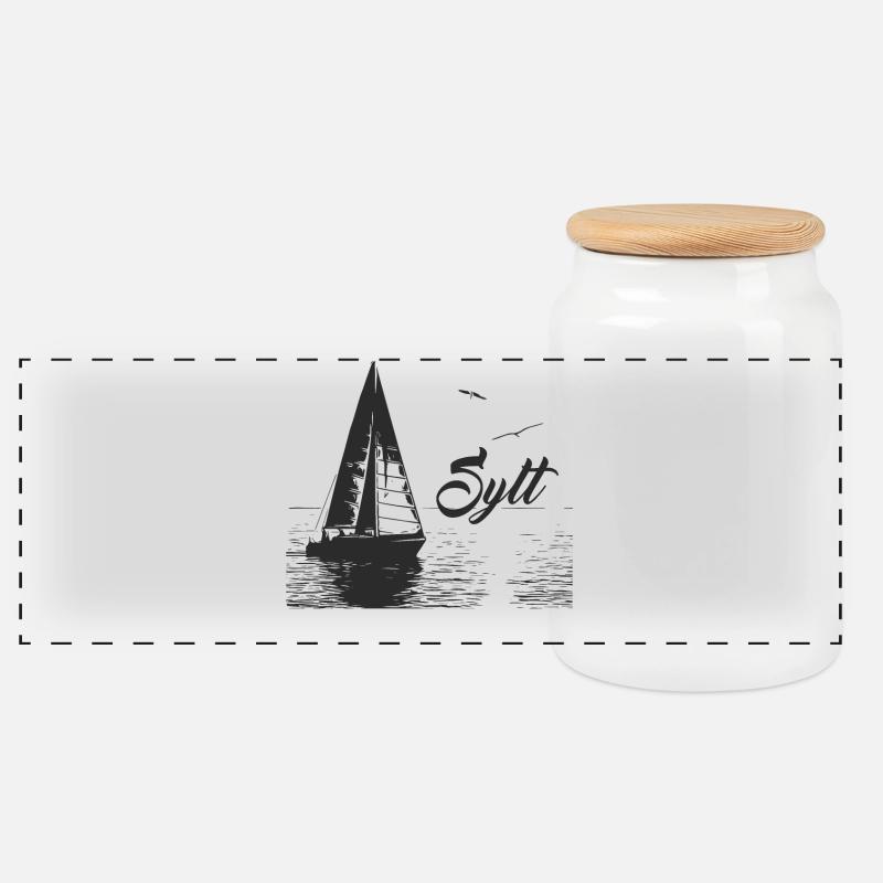 Voilier Sylt et 2 mouettes - Boîte à biscuits avec couvercle en bois - blanc