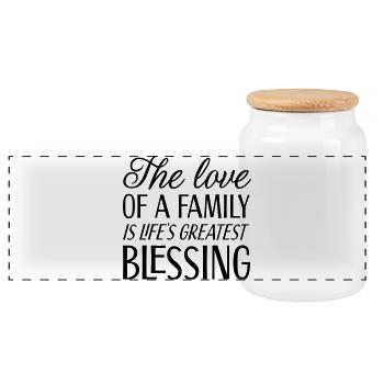 The love of a family is life's greatest blessing - Panorama Keksdose mit Holzdeckel - Weiß - Vorne